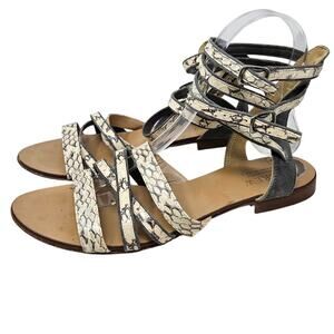 J.Crew Collection 7 Leather Snakeskin Gladiator Sandal Flat Boho Ankle Strap
